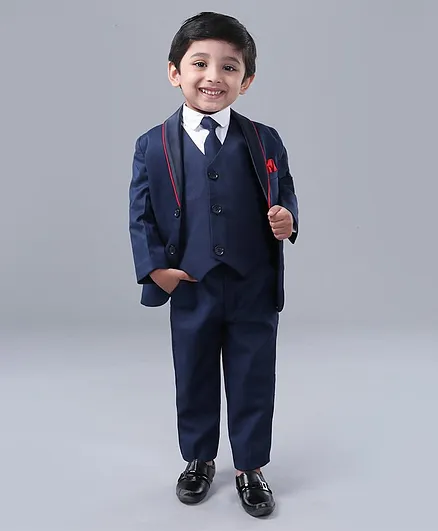 Babyhug Full Sleeves 4 Piece Party Suit with Tie - Navy Blue