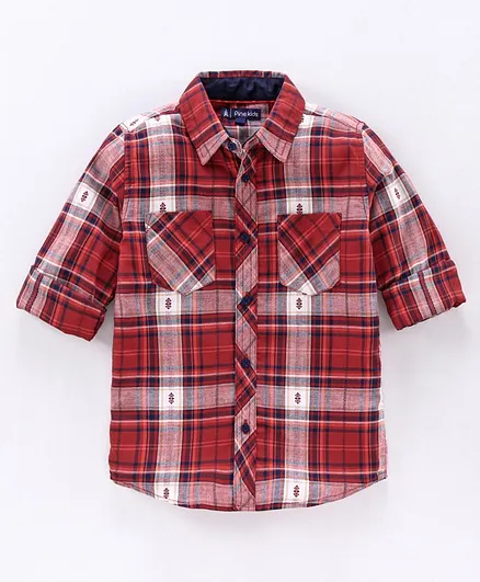 Pine Kids Full Sleeves Checked Shirt - Red