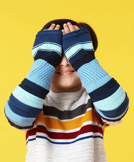 Pine Kids Half Length Woollen Glove - Blue