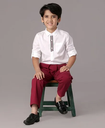 Buy Babyhug Full Sleeves Solid Shirt and Joggers Set - White Maroon for  Boys (4-5 Years) Online in India, Shop at  - 9907453
