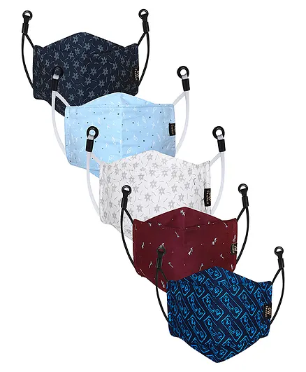 CENWELL Cotton Washable Face Mask Multicolor - Pack Of 5