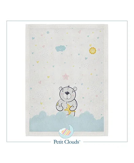 Petit Clouds 100% Organic Cotton Baby Blanket Teddy Print - Blue 