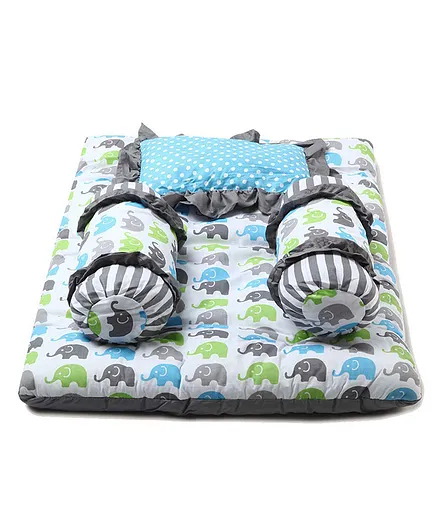 Bacati 100% Cotton Baby Bedding Set with Pillow & Bolsters Elephant Print - Aqua Grey