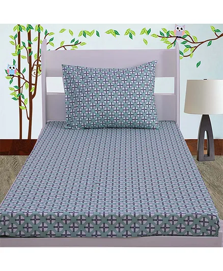 Bacati Cotton Single Bedsheet With Pillow Cover Mod Cross Dots Print - Multicolor
