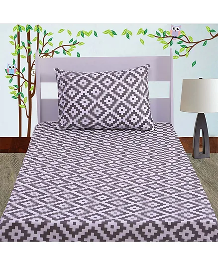 Bacati Cotton Single Bedsheet With Pillow Cover Diamond Print - Grey white
