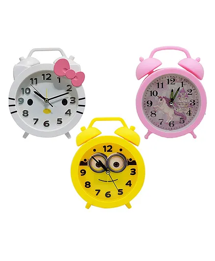 Asera Unicorn Alarm Table Clocks Pack of 3 - White Yellow Pink