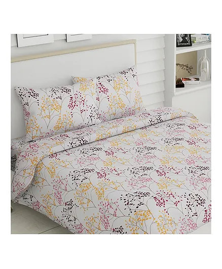Haus & Kinder King Size Cotton Bedsheet and Pillow Covers with Mediterranean Floral Print - Pink