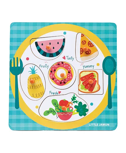 Little Jamun Food Tray Knob & Peg Puzzle Multicolour - 6 Pieces