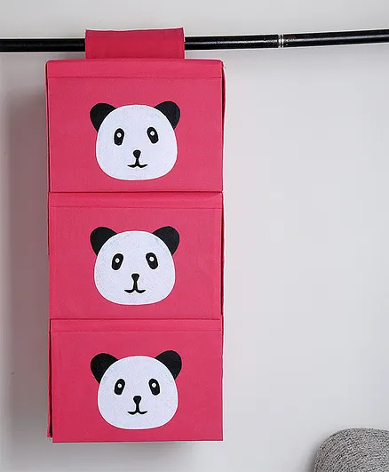 My Gift Booth 3 Compartment  Wardrobe Storage Organiser Panda Design - Pink 