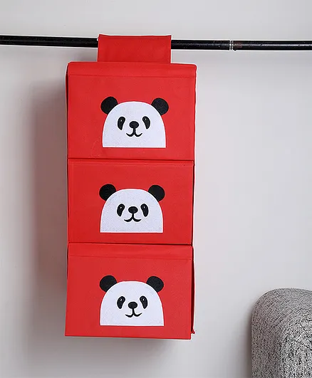 My Gift Booth 3 Compartment  Wardrobe Storage Organiser Panda Design - Red