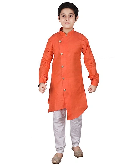 P-MARK Full Sleeves Solid Colour Kurta & Pajama Set - Orange