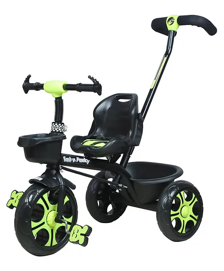 Black Hawk Tricycle With Parental Push Handle & Storage Basket - Black