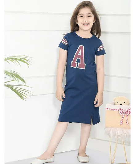 Lilpicks Couture Short Sleeves Sport Print Polo Dress  - Blue