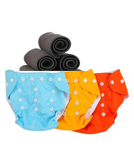 Longlife All in One Washable Reusable Adjustable Cloth Diapers with Inserts Pack of 6 - Multicolor
