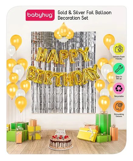 Babyhug Gold & Silver Foil Balloon Decoration Set - Pack of 45