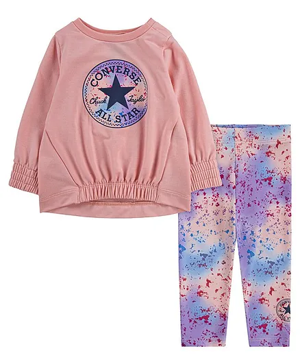 Converse Full Sleeves Chuck Patch Tee With Leggings - Light Pink