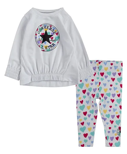 Converse Full Sleeves Tee With Heart Printed Leggings - White