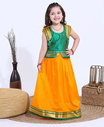 Bhartiya Paridhan Sleeveless Kurta & Choli Set - Yellow Green