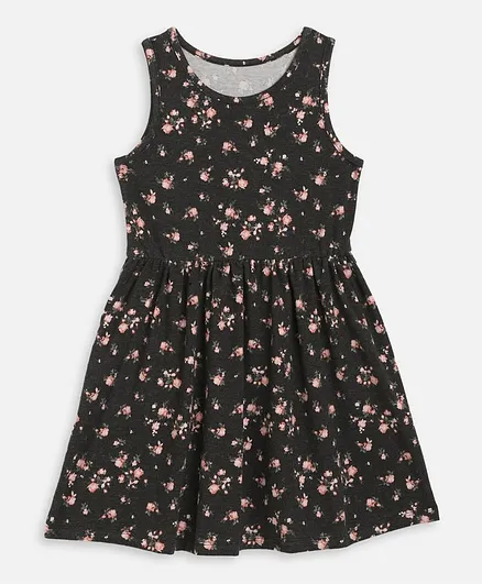 KIDSCRAFT Sleeveless Fit & Flare Flower Print Dress - Black