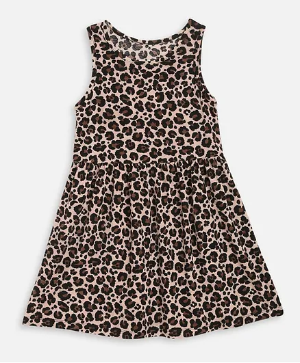 KIDSCRAFT Sleeveless Leopard Print Dress - Brown