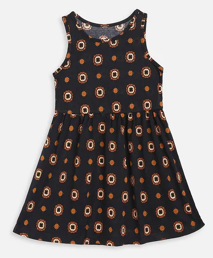 KIDSCRAFT Sleeveless Circle Print Dress - Black