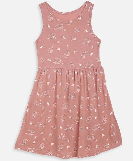 KIDSCRAFT Sleeveless Kitty Print Dress - Pink