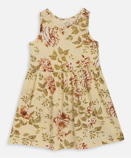 KIDSCRAFT Sleeveless Flower Print Dress - Yellow
