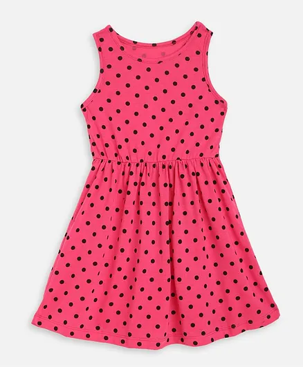 KIDSCRAFT Sleeveless Polka Dot Print Dress - Pink