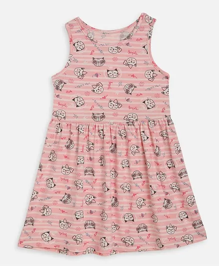 KIDSCRAFT Sleeveless Kitty Print Dress - Pink