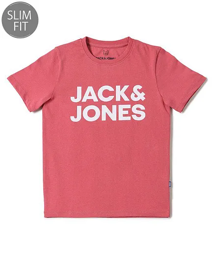 Jack & Jones Junior Half Sleeves Tee Text Print - Pink