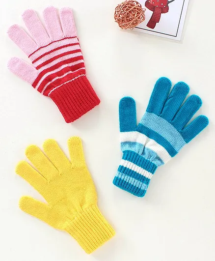 Model Gloves Striped Gloves Set of 3 - Multicolour