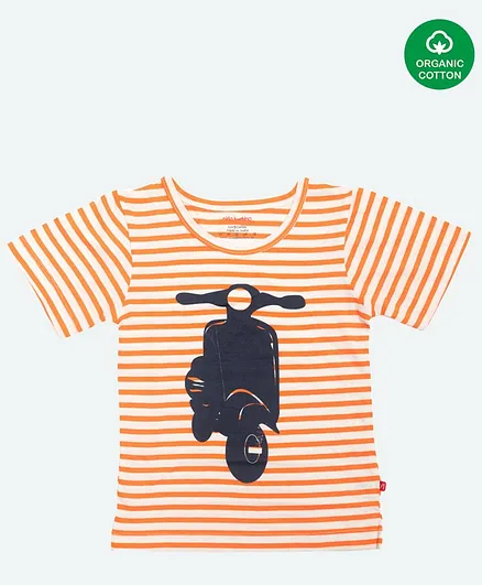 Nino Bambino Half Sleeves Striped Organic Cotton Tee - Orange