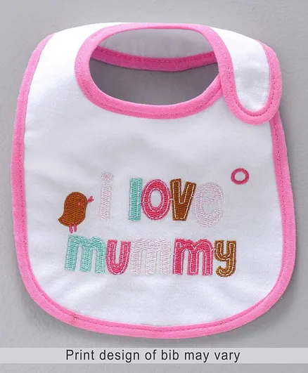 Babyhug Bib Love Mummy Embroidery - White And Pink