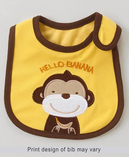 Babyhug Bib Monkey Embroidery - Yellow