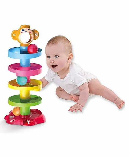 COMERCIO 5 Layer Roll Swirling Tower Ramp Toy with 3 Balls - Multicolour
