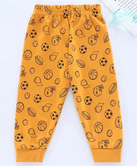 Teddy Full Length Cotton Lounge Pant Ball Printed  - Yellow