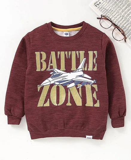 Teddy Full Sleeves Sweatshirt Battle Zone Print -Maroon