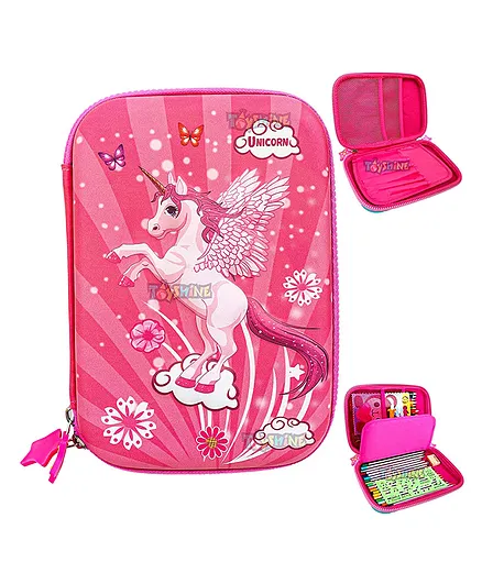 Toyshine Flying Unicorn Printed Hardtop Pencil Pouch - Pink