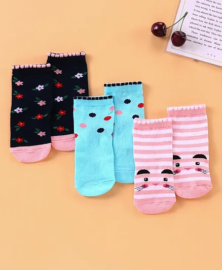 Cute Walk by Babyhug Anti Bacterial Ankle Length Socks Pack of 3 - Multicolor