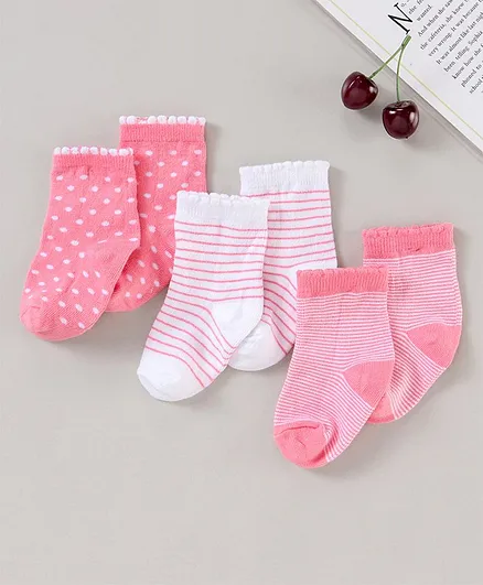 Cute Walk by Babyhug Anti Bacterial Ankle Length Socks Pack of 3  - Pink White