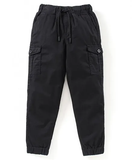 Pine Kids Full Length Cotton Lycra Cargo Trouser - Black