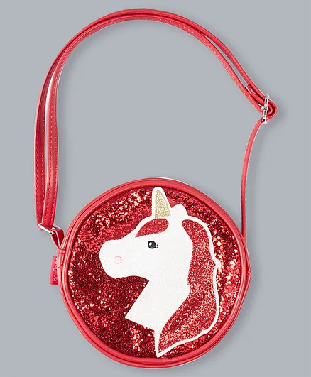Babyhug Unicorn Shimmered Sling Bag - Red