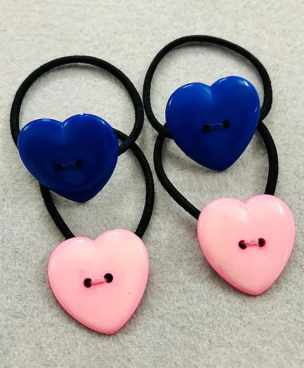Kalacaree Pack Of 4 Heart Design Rubber Bands - Blue & Pink
