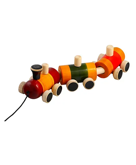 Fairkraft Creations Wooden Pom Pom Rail Pull Along Toy - Multicolour