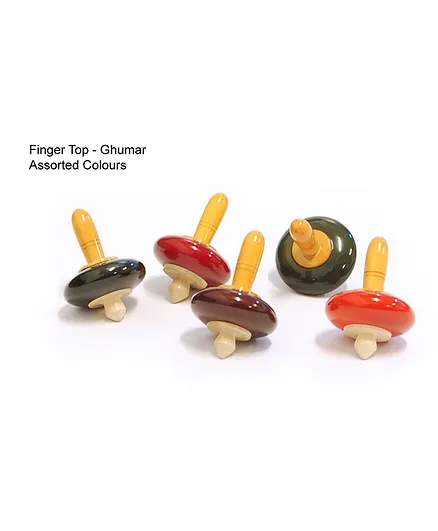 Fairkraft Creations Wooden Ghumar Finger Top Set Of 5 - Multicolour