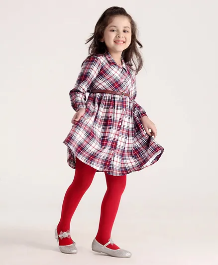 Babyhug Yarn Dyed Checked Frock with Stockings - Multicolor
