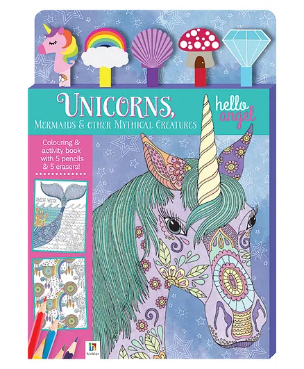 Hinkler Hello Angel Unicorns & Mermaids Colouring Book with Pencil & Eraser - Multicolour