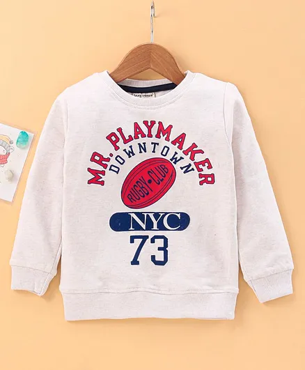 Lazy Bones Full Sleeves Sweatshirt Playmaker Print - White