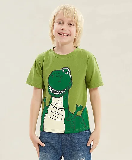 Kookie Kids Half Sleeves Tee Dino Print - Green