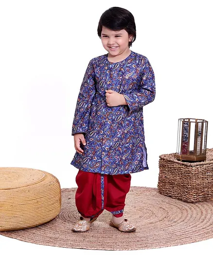 Babyhug Full Sleeves Kurta and Dhoti Set Paisley Print - Blue Red